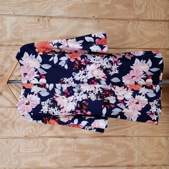 Eliza J Navy Multi Floral Bell Sleeve Shift Dress Size 2 - Picture 4 of 5